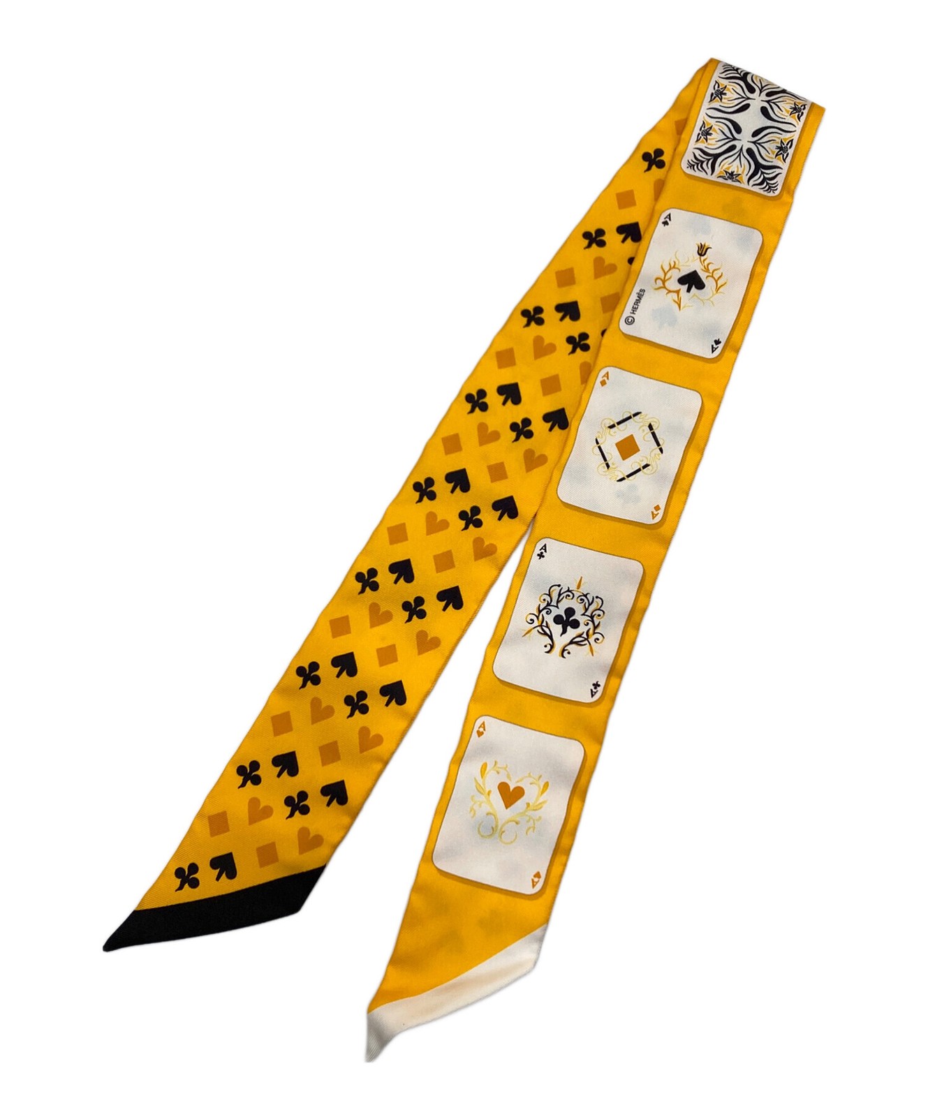 Hermes Scarf Silk Yellow Playing Cards Motif Box Included From Japan thumbnail 7