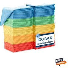 100 Pack Microfiber Cleaning Cloth, Bulk Towels for Home, Reusable Microfiber...
