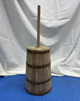 Hand Crafted Antique 1860-1900s Wood & Metal Stav Butter Churn. COMPLETE 3pc Set
