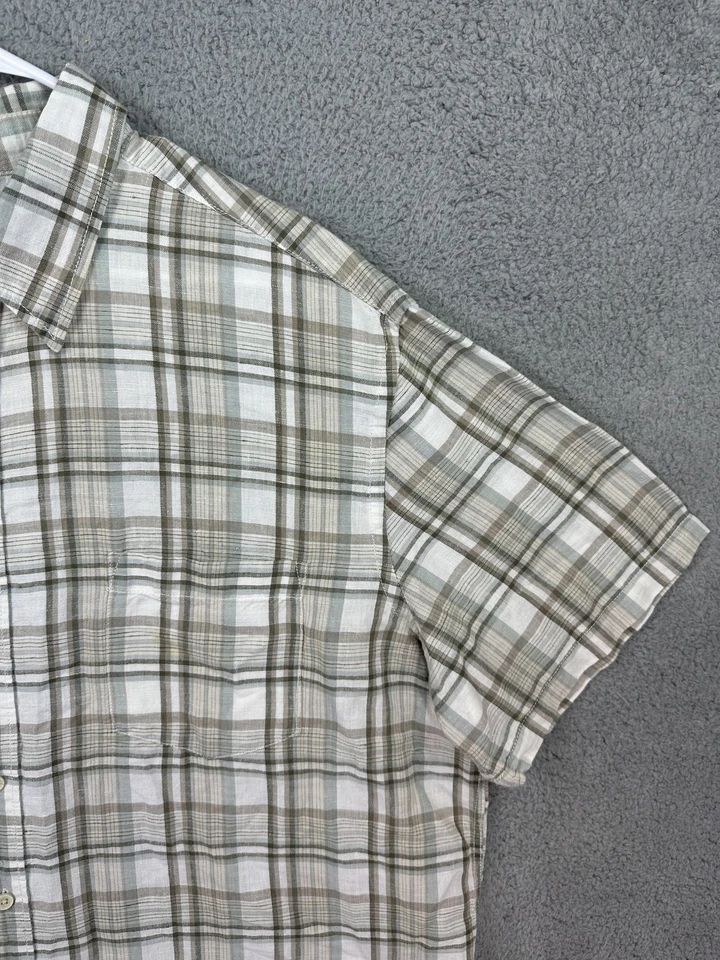 Merona Shirt Mens 2XL Plaid Linen Cotton Short Sleeve Button Up Pocket - Image 2 of 4
