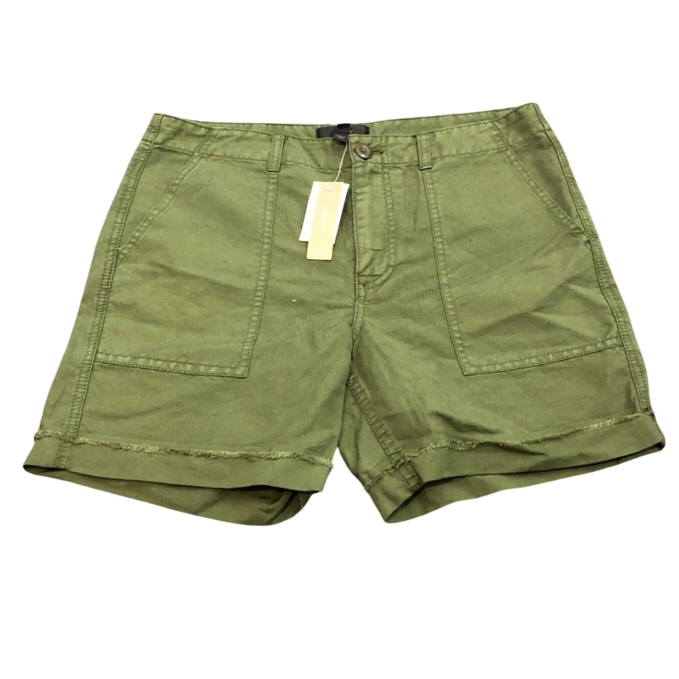 NEW J.Crew Shorts Womens 8 Green Linen Cotton Blend Utility Cargo Raw Hem A4770