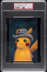 2023 POKEMON X VAN GOGH POSTCARD PIKACHU WITH GREY FELT HAT PSA 8