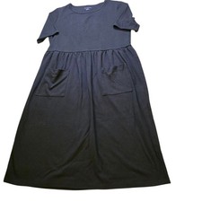 Appleseeds Dress Medium Solid Black Womens Dress Short Sleeve w/Front Pockets