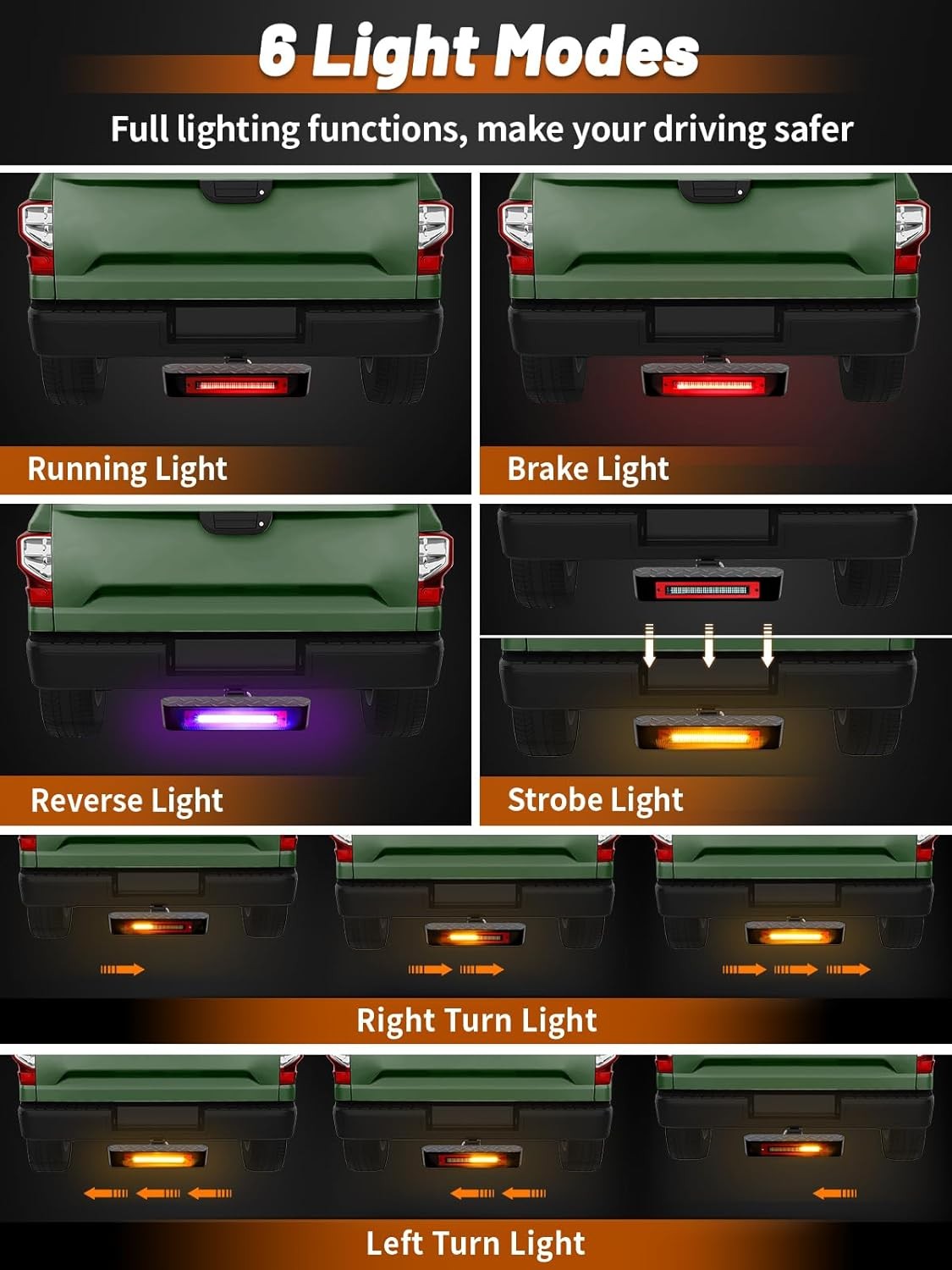 2" Receiver Tow Hitch Step Bar for Truck SUV w/ LED 6 Mode Lights Black