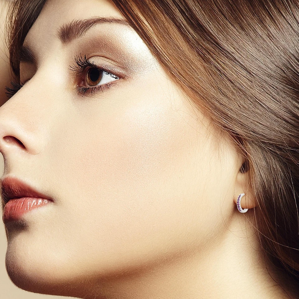 Black Friday Huggie Earrings Amethyst k White Gold Jewelry OPS- - Image 2 of 4