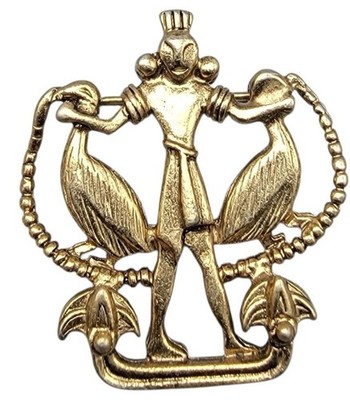 P&M Paris Master of the Animals Brooch Vtg Nature God Figural Egyptian Revival