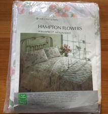 Sears No-Iron Muslin 50/50 Twin Fitted Sheet Hampton Flowers White New Old Stock