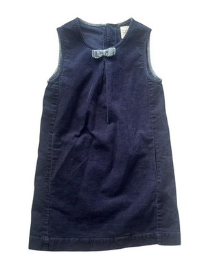 Crewcuts Dress Girls 7 Navy Blue Corduroy Sleeveless Bow Detail Lined Zip