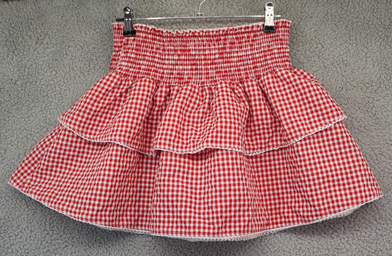 Skirt Medium One Clothing Red Plaid Y2K Mini School girl Fringe picnic plaid-image