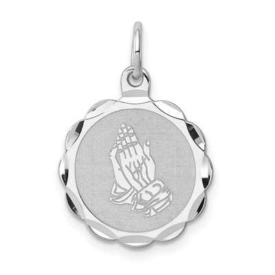 Sterling Silver Rhodium-plated Praying Hands Disc Charm Necklace Womens