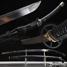 Very Curved Handle Cool Black Katana Japanese Samurai Sword Carbon Steel Blade
