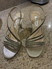 Nina New York Womens Sandals Silver Rhinestone Shoe Slingback High Heel 7.5 NEW