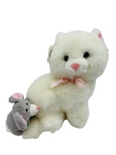 Vintage Russ Caress Soft White Cat Blue Eyes  Grey Mouse 7458 New w Tags 7"