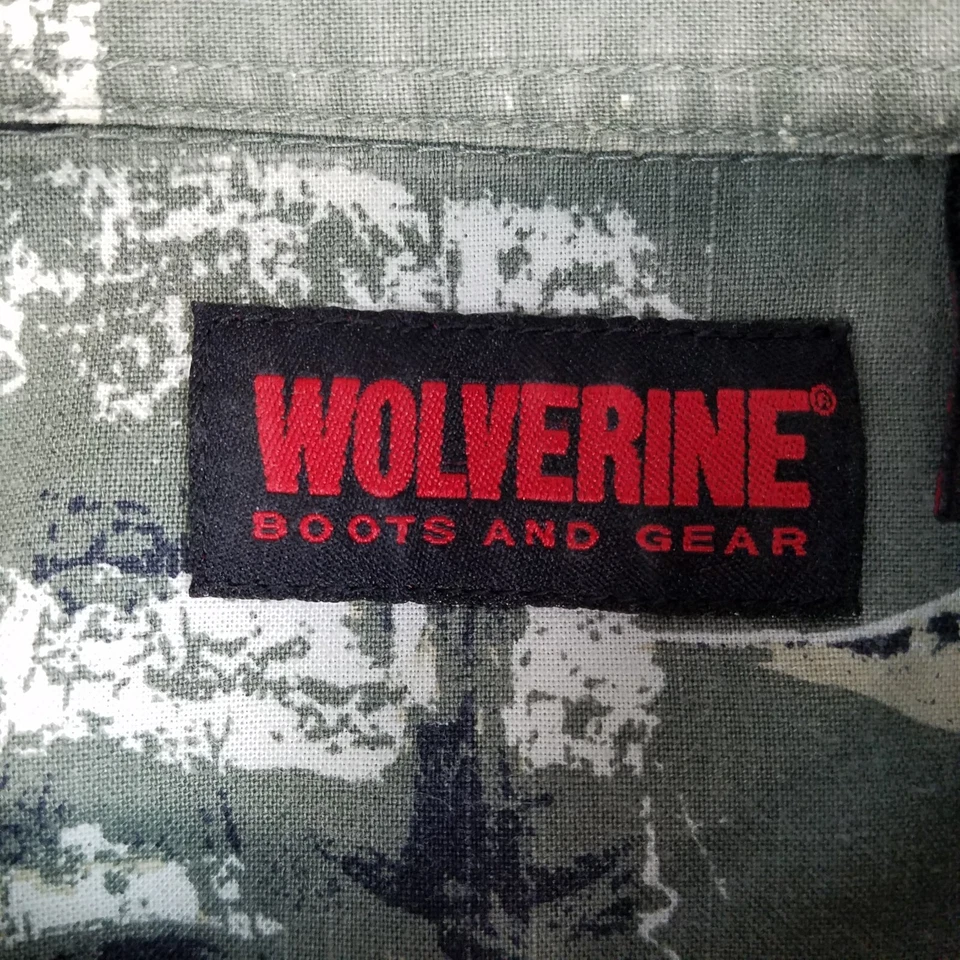 Camisa Wolverine Hombres Grande L Verde Estampado de Peces Bolsillo con Botones Estampado Marlín Foto 3 de 4