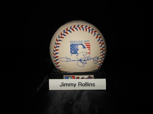 JIMMY ROLLINS SIGNED 2002 OPENING DAY FLAG BASEBALL RAWLINGS OMLB - PHILS - RARE - Picture 3 of 6