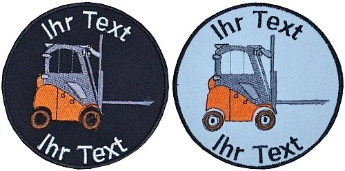 LADREAS Gabelstapler Stapler Aufnäher m Wunschtext Verein Patch 8cm (713-1)