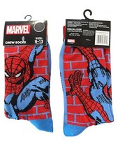 Marvel SPIDER-MAN Men"s Size 9-13 Crew Socks Red Blue Black Brick Wall Design