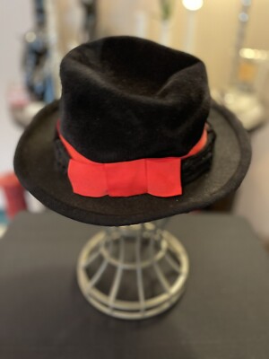 Mr. John vintage black/red wool slouch bowler hat w/red  display picture 1
