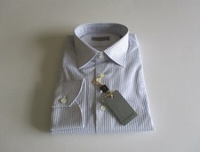 Canali Modern Fit Textured Stripe Men's Dress Shirt White/Blue 45 17.75 345 NWT