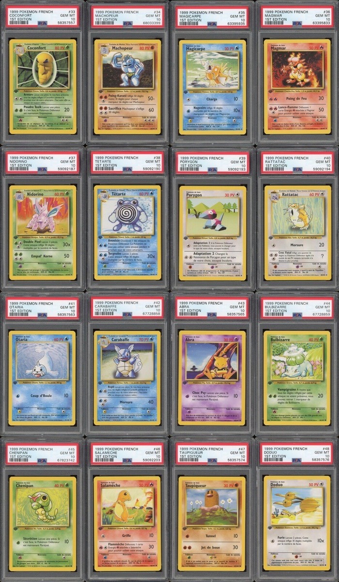 1999 Pokemon FRENCH 1st Edition Base Set COMPLETE PSA 10 SET 102