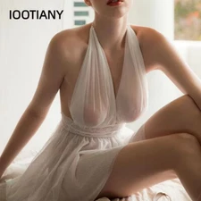 Sexy Lace Gauze Sleeping Dress Temptation Mesh Hanging Neck Fairy Backless