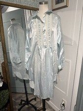 Vintage BARBIZON Cuddleskin Long Blue Nightgown Medium Long Sleeve Lace Floral