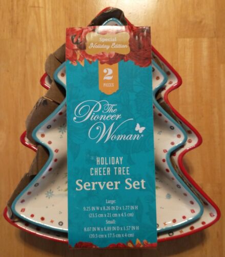  Pioneer Woman Holiday Cheer Tree Server Plate 2 Piece Set BRAND NEW - Picture 1 of 2