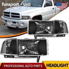 For 1994-2002 Dodge Ram 1500 2500 3500 Black Headlights Assembly Clear Corner