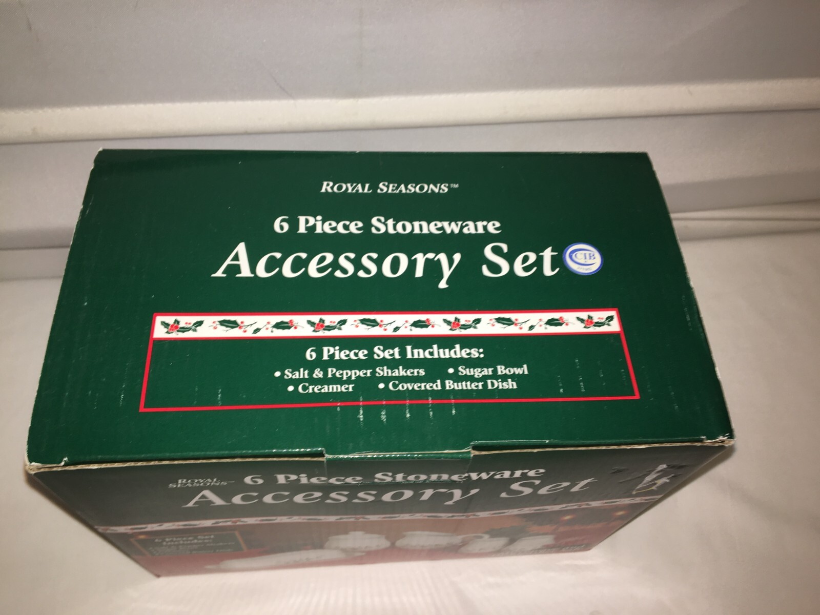 Royal Seasons Holly Berry 6pc Stoneware Accessory Set Salt Pepper Sugar