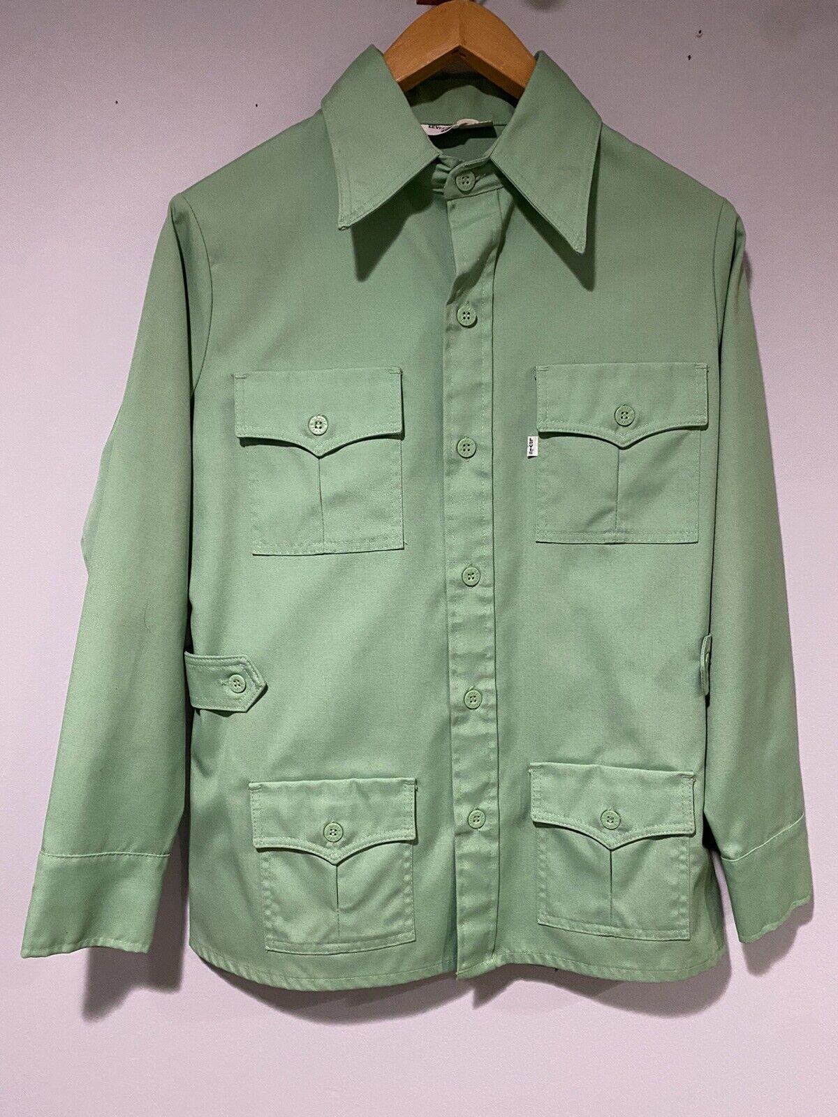 vintage Levis 70’s Cheap mail order sales big L cursive jacket safari green shirt OFFicial mail order tag