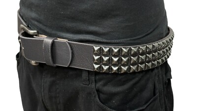 BLACK Three Row BLACK Pyramid Stud Belt Leather Handmade Studded Belt Punk Goth
