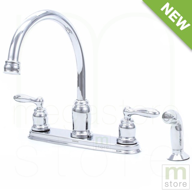 2 Handle High Arc Chrome Kitchen Faucet With Side Spray Sink Moen