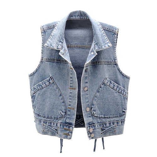 Ladies Denim Waistcoat Jacket Top Gilet 