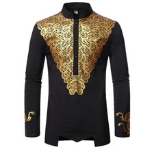 Men's African Dashiki Dress Shirt Long Sleeve Pullover Ethnic Party Shirts Top
