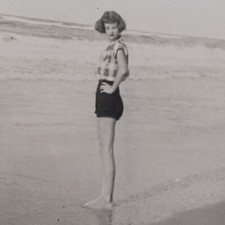 Vintage 1940s Original Snapshot Photo Pretty Woman Swimsuit Beach Photograph