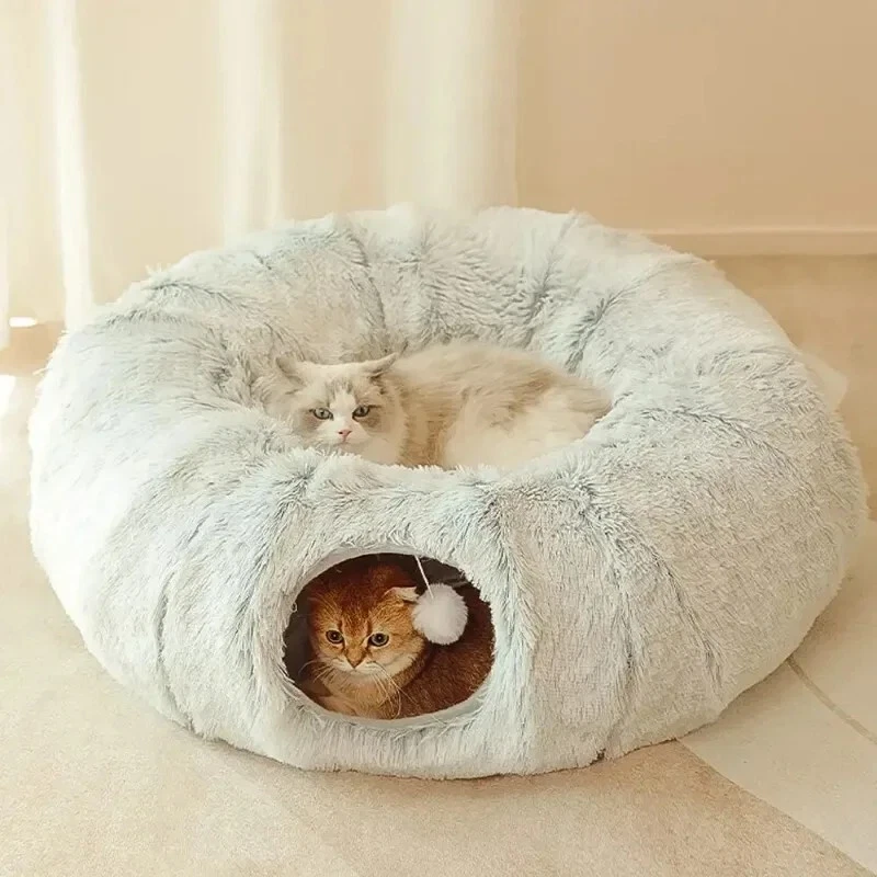Cat in Cat Bed – Plush Tunnel Bed for Cats & Small Pets | Cat Sleeping Tunnel