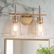 Gold 2-Light Bathroom Vanity Fixture with Clear Glass Shades for Wall Mount