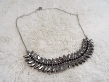 ZAD Silvertone Black Gray Bead Scoop Necklace (F50)