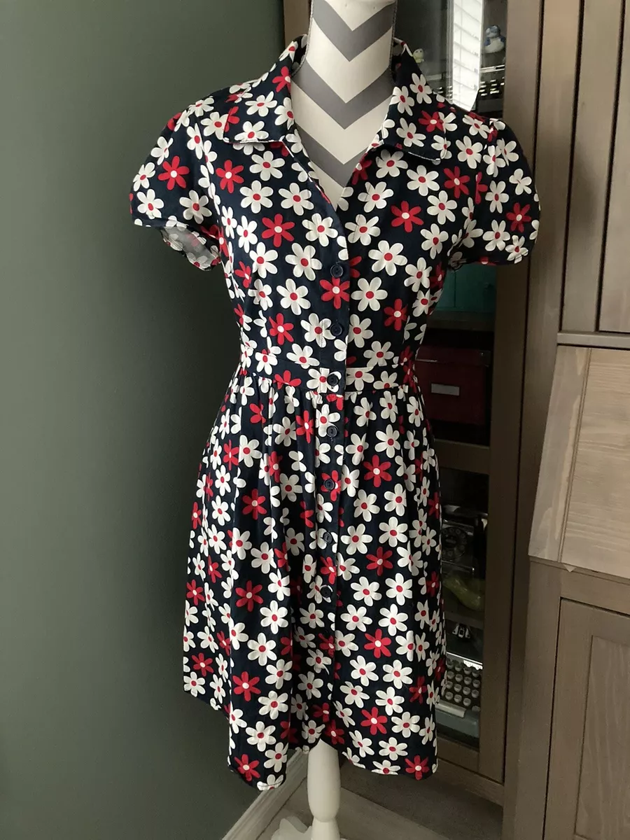 Fervour Navy Floral shirt Dress Sz L has Pockets Modcloth