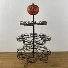 Halloween Tiered Cupcake Stand 20 Holder Display Metal Painted Pumpkin Folk Art