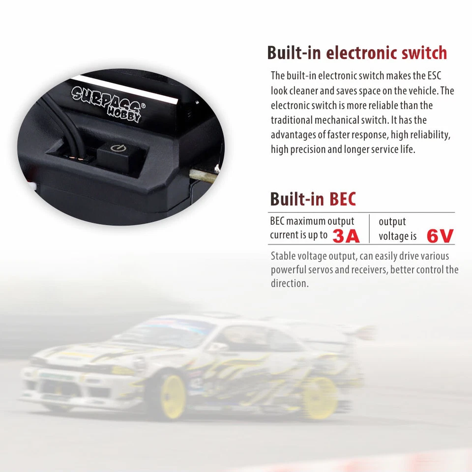 SURPASS HOBBY 60A Brushless ESC 6V/3A BEC für 1/10 1/12 RC Car 380 390 540 Motor - Bild 3 von 4
