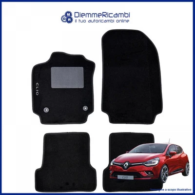 W-PARTS SERIE 4 TAPPETI - TAPPETINI IN MOQUETTE NERI PER RENAULT CLIO S4 DAL 2012 A 2019