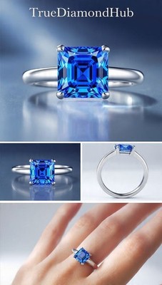   Elegant 2 Ct Blue Color Trillion Diamond Silve Ring Lab Grown Truediamondhub