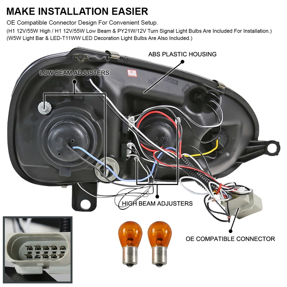 Fits 2006-2010 Volkswagen MKV Golf Jetta Rabbit LED Halo Projector Headlights Foto 4 de 4