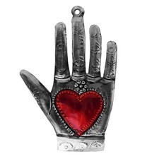Sacred Milagro Heart in Hand Hamsa Ornament M...