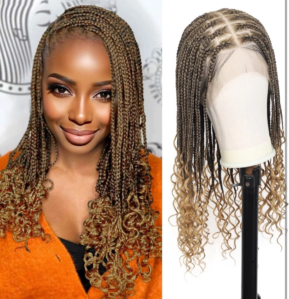 Kalyss 24” Brown 13x8 Box Braid Wig, Curly End Braided Lace with Baby Hair - Image 3 of 4