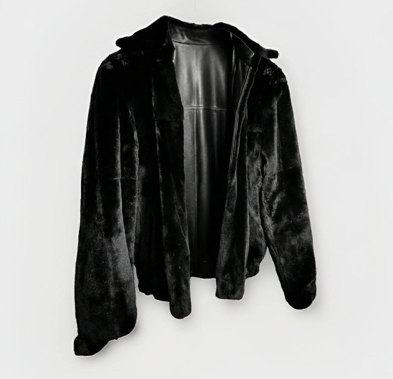 $25k Brioni Fur Black Bomber Jacket Italy Stunning Leather Lined Reversible - product detail image 1