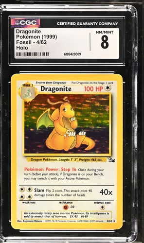 CGC 8 Dragonite 4/62 Fossil Holo Pokemon Card