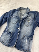 Dsquared2 Blazer Womens L Blue Denim Dungaree Distressed Jacket Made in ITALY