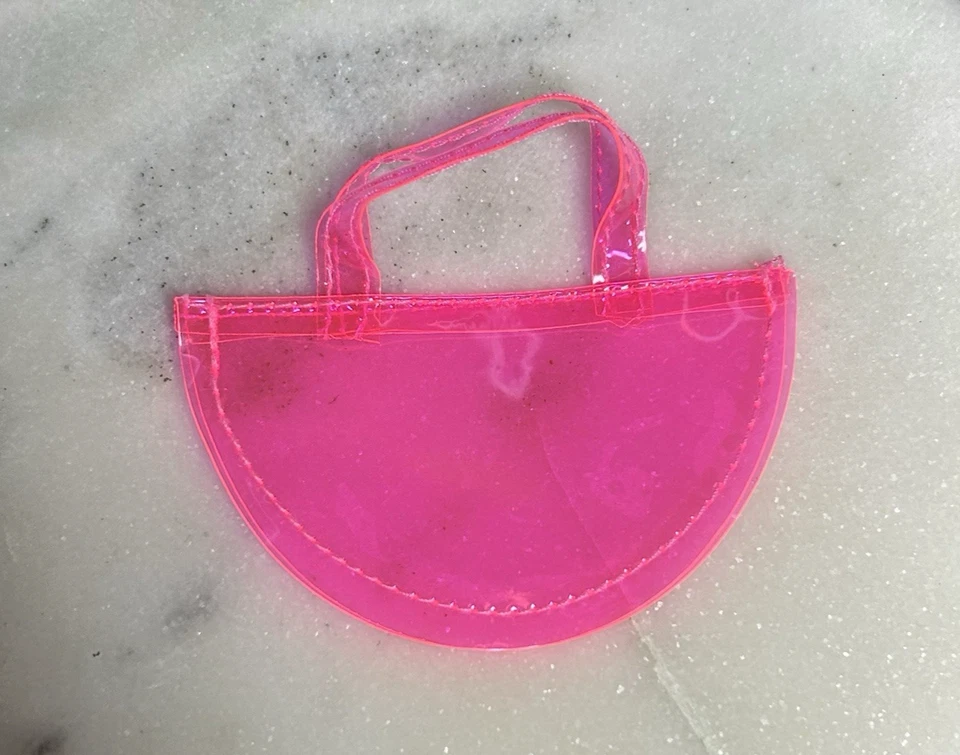 Acessório vintage *Barbie*: bolsa rosa neon translúcida, bolsa tote anos 90 - Imagem 3 de 4